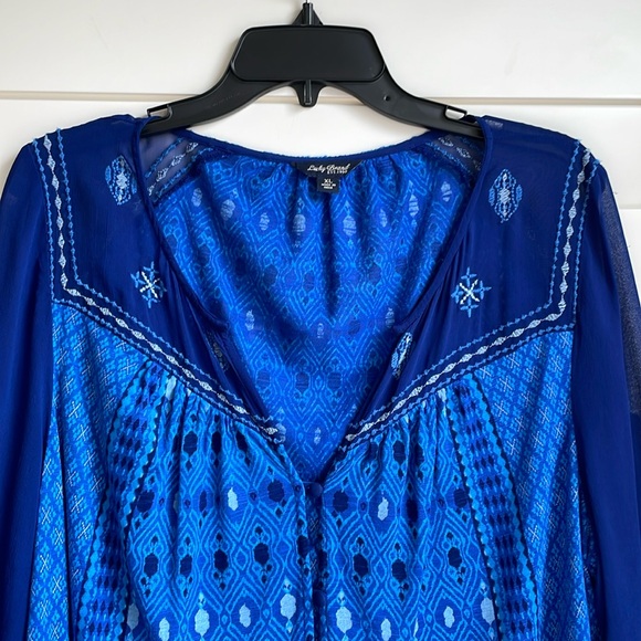 Lucky Brand women’s blue boho 3/4 sleeve pullover button up tunic top EUC - Picture 2 of 14